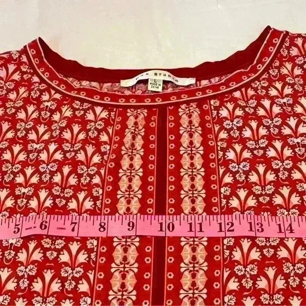 Max Studio Red Cream Damask Floral Print 3/4 Sleeve Shift Dress Large - Picture 8 of 9